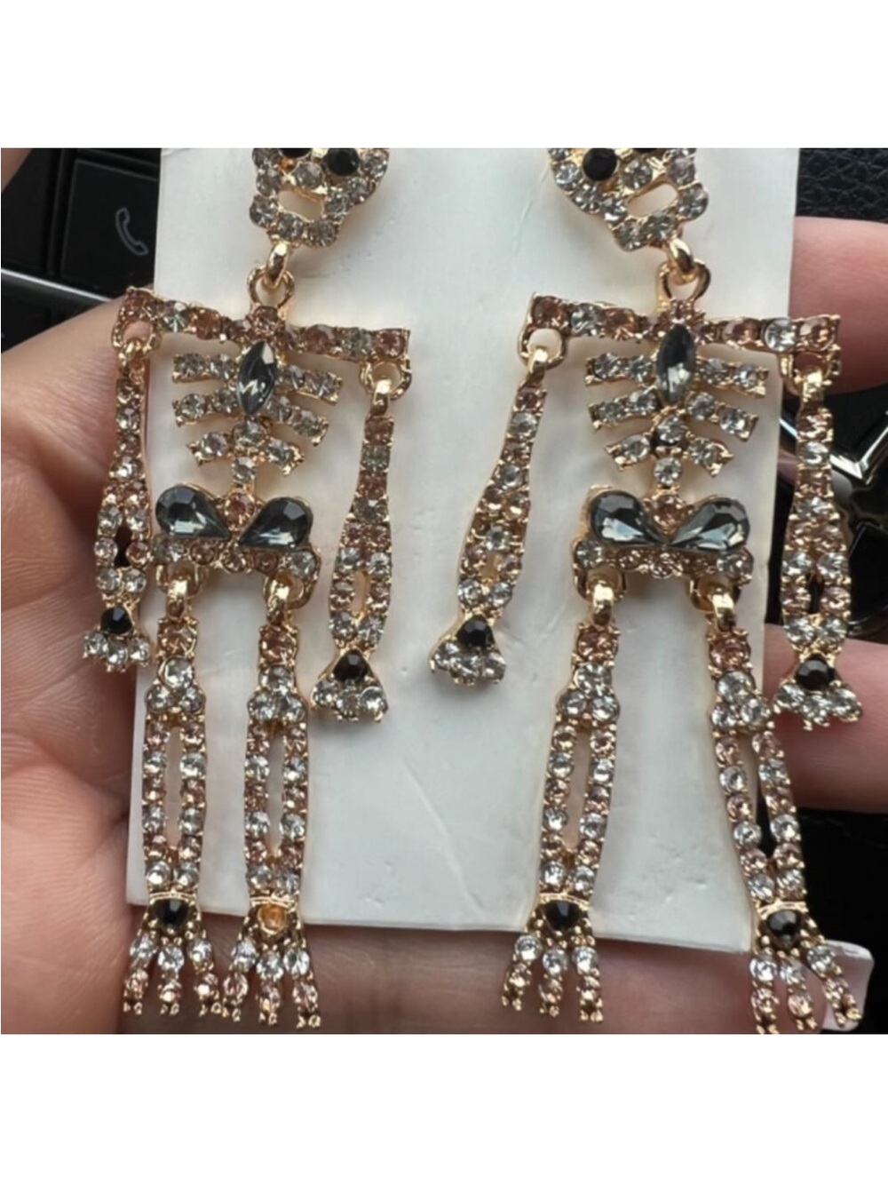 Skull Skeleton Dangle Earrings 24k Gold Plated – Luxury Halloween Earrings new
